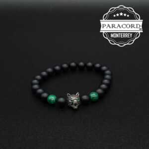 PULSERA ONIX MATE 8MM CON CUENTA DE LOBO DE ALEACIÓN DE ZINC