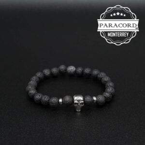 PULSERA VOLCANICA 8MM CON CUENTA DE CALAVERA DE ACERO INOX