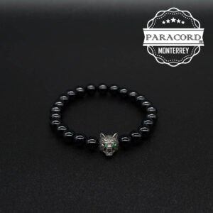 PULSERA ONIX 8MM CON CUENTA DE LOBO DE ALIACIÓN DE ZINC