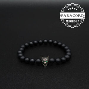 PULSERA ONIX MATE 8MM CON CUENTA DE LOBO DE ALEACIÓN DE ZINC