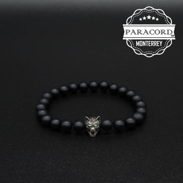 PULSERA ONIX MATE 8MM CON CUENTA DE LOBO DE ALEACIÓN DE ZINC