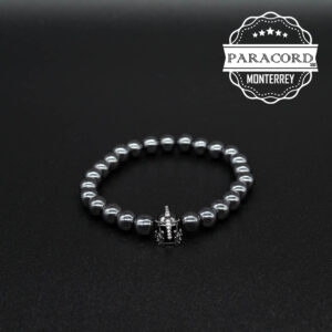 PULSERA HEMATITA 8MM CON CUENTA CASCO ROMANO DE ALEACIÓN DE ZINC