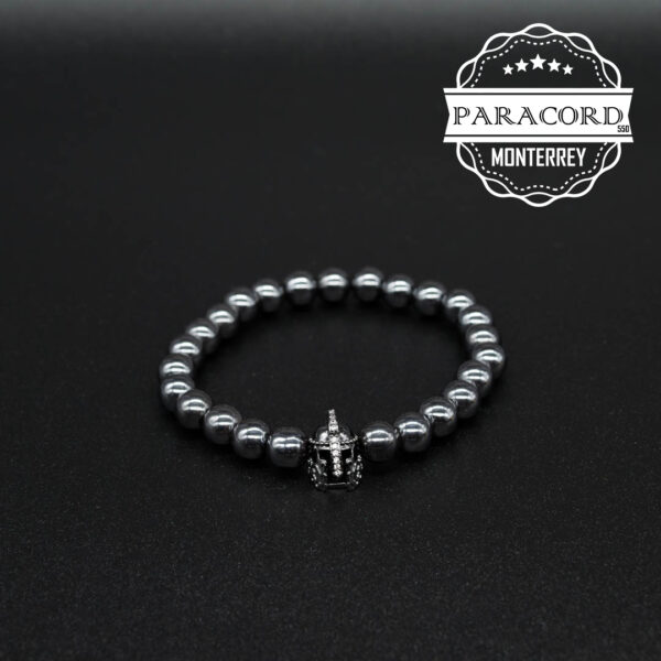 PULSERA HEMATITA 8MM CON CUENTA CASCO ROMANO DE ALEACIÓN DE ZINC