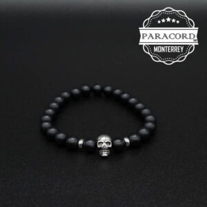 PULSERA ONIX MATE 8MM CON CUENTA DE CALAVERA DE ACERO INOX