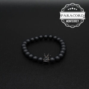 PULSERA ONIX MATE 8MM CON CUENTA DE CORONA DE MICRO PAVE