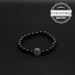 PULSERA ONIX 8MM CON CUENTA DE LEOPARDO MICRO PAVE