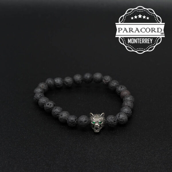 PULSERA PIEDRA VOLCANICA 8 MM CON LOBO ALEACIÓN